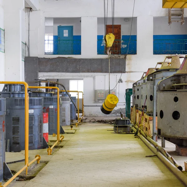 Engines of water pumps at a water pumping station. Pumping irrig