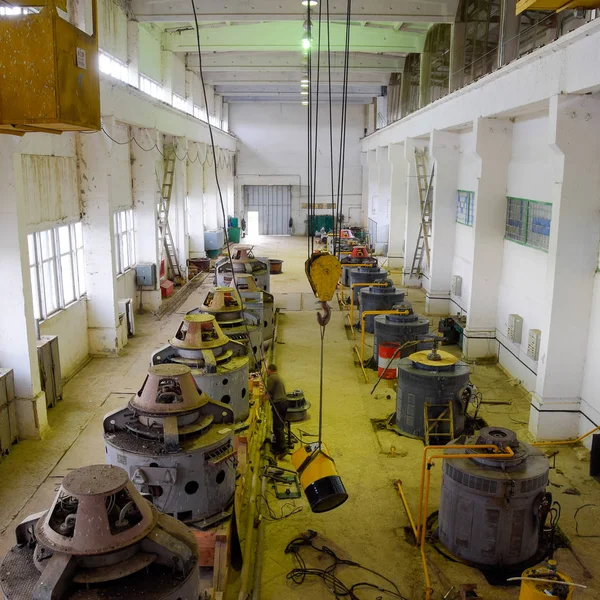 Engines of water pumps at a water pumping station. Pumping irrig