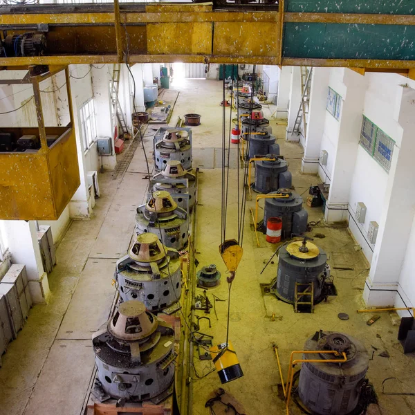 Engines of water pumps at a water pumping station. Pumping irrig