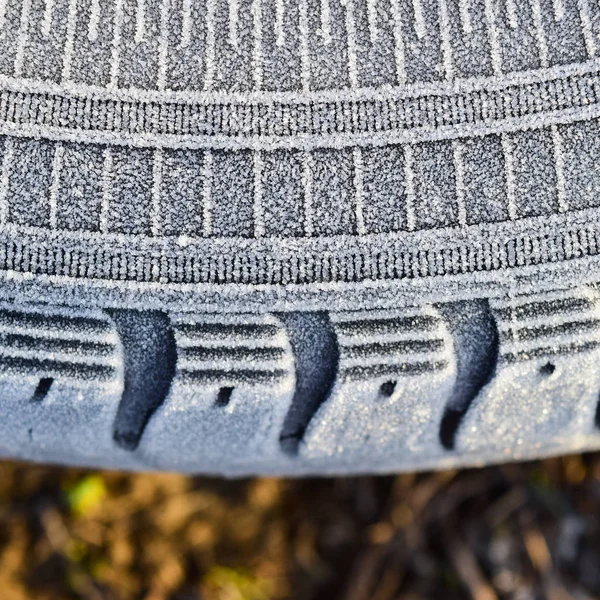 Le givre sur une roue de pneu en caoutchouc — Photo