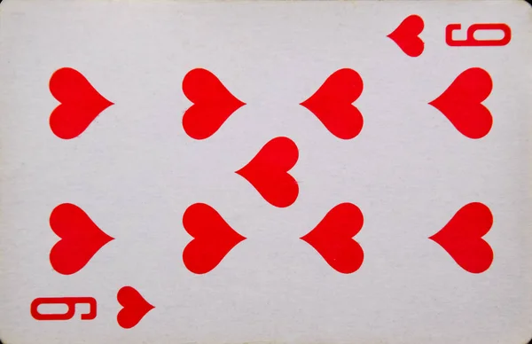 Playing card nine of hearts, suit of hearts. — Stock Photo, Image
