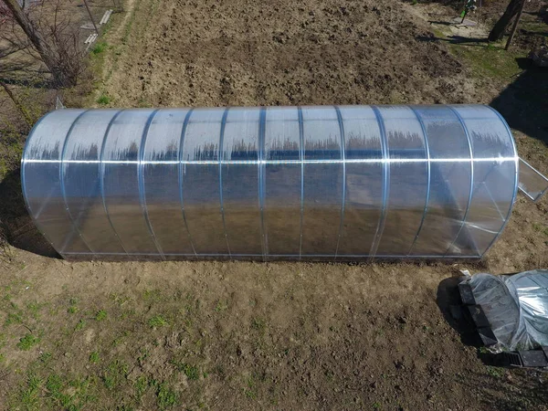 Polycarbonate greenhouse assembled from parts, prefabricated greenhouse — Stock Photo, Image