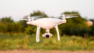 Ağaç tepelerinin karşı hava hovering dron,