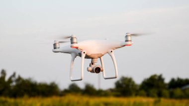 Ağaç tepelerinin karşı hava hovering dron,