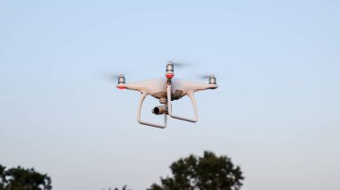 Ağaç tepelerinin karşı hava hovering dron,