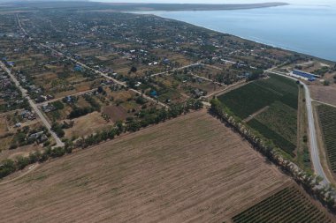 Küçük köyün üst görünümü. Villa üzerinde aerophotographing