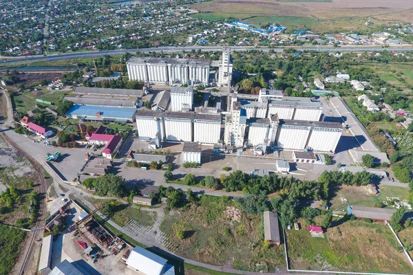 Top view of a silo elevator. Aerophotographing industrial object.