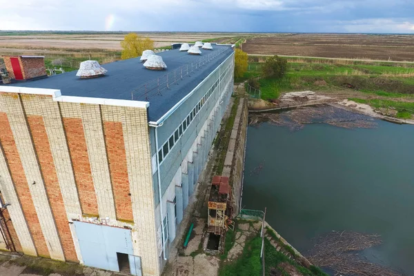 Water pumping station of irrigation system of rice fields. View