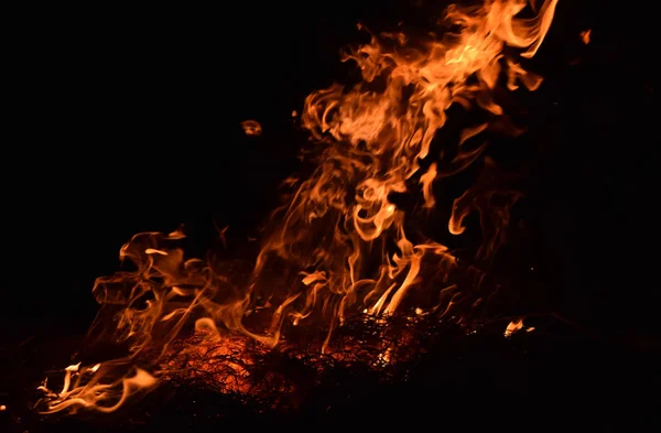Burning of rice straw at night. — Stock Photo, Image
