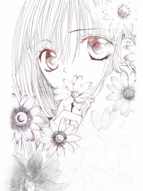 Çizim anime tarzında. Çıtır Japon anime tarzında resimdeki kızın resmi