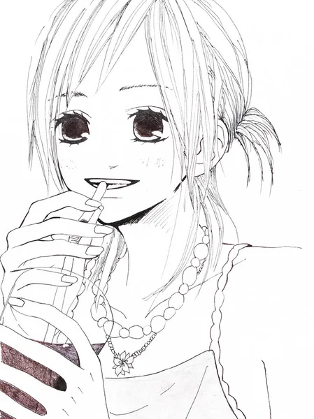 Σχέδιο στο στυλ του anime. Εικόνα ενός κοριτσιού της εικόνας στο στυλ των ιαπωνικών anime. — Φωτογραφία Αρχείου