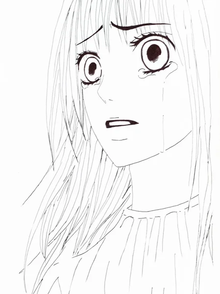 Desenho no estilo de anime. Imagem de uma menina na foto no estilo do anime japonês . — Fotografia de Stock