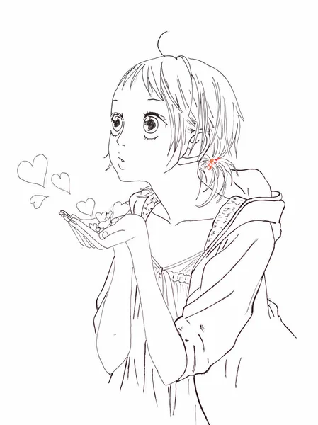 Σχέδιο στο στυλ του anime. Εικόνα ενός κοριτσιού της εικόνας στο στυλ των ιαπωνικών anime. — Φωτογραφία Αρχείου