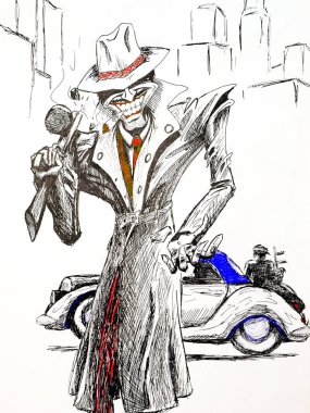 American Gangster 30s of the twentieth century. Figure gel pen clipart