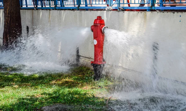 Hidrante de fogo aberto, água flui do hidrante de fogo . — Fotografia de Stock