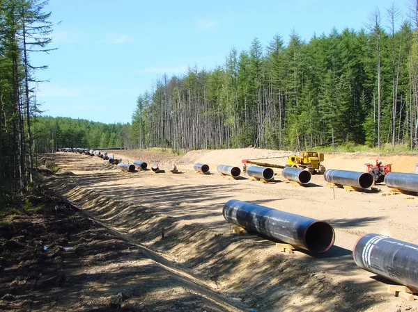 Bau einer Gaspipeline vor Ort — Stockfoto