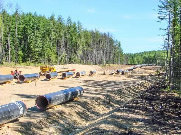 Bau einer Gaspipeline vor Ort — Stockfoto