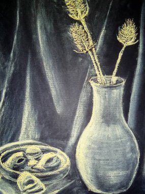 Natürmort. Bir natürmort, çiçekli vazo takip etti.