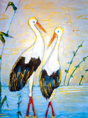 İki leylek havuz hazır. Leylek evli bir çift.