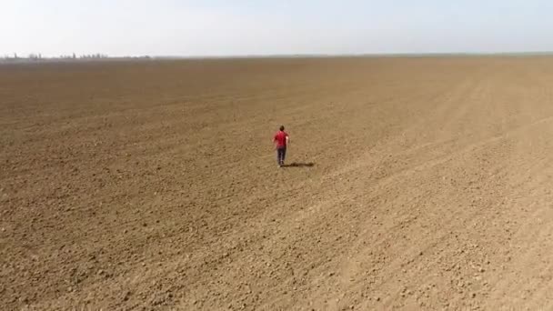 Hombre Corre Través Del Campo Correr Campo Abierto — Vídeo de stock