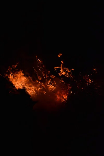 Verbranden van rijst-stro bij nacht. — Stockfoto