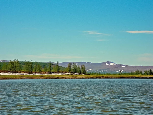 Paisaje fluvial. Reno del norte en el bosque de verano. El cielo, gr —  Fotos de Stock