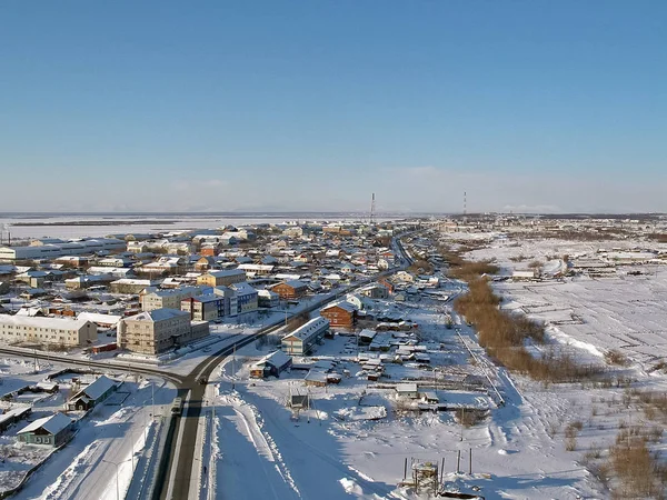 Die nördliche Stadt Salekhard. Eingeschossige Häuser — Stockfoto