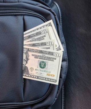 Dolar çantasının cebinde. Amerikan parası