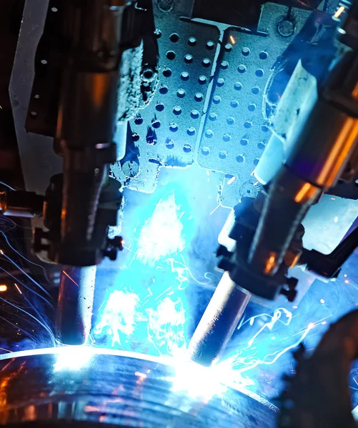 Butt welding underwater pipeline using automatic equipment — Stock Photo, Image