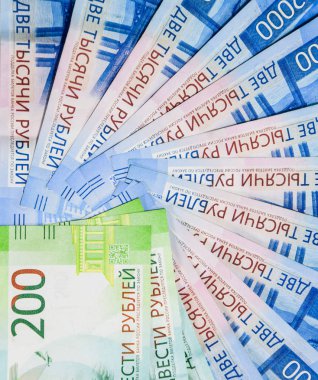 Rus yeni mezhep 2000 ve 200 ruble. Rus banknotlar. Rus Rublesi paradır