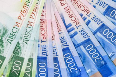 Rus yeni mezhep 2000 ve 200 ruble. Rus banknotlar. Rus Rublesi paradır