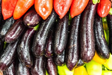 Patlıcan ve biber birlikte kombine. kırmızı ve yeşil biber