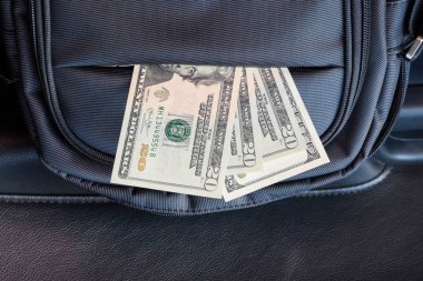 Dolar çantasının cebinde. Amerikan parası