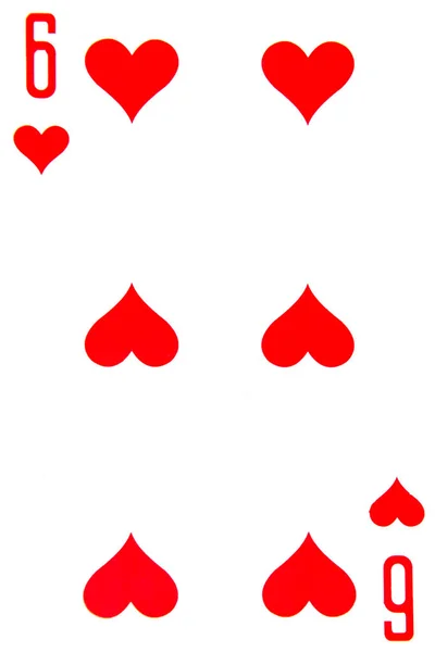 Card playing six of hearts, suit of hearts. — Stock Photo, Image