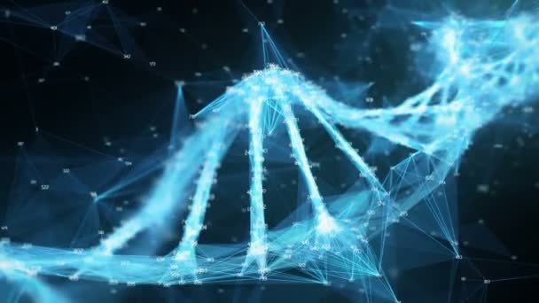 Рухомий фон Цифровий багатокутник Молекула ДНК Плекса випадкові цифри Петля — стокове відео