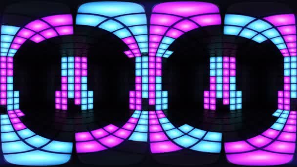 360 VR Colorful disco nightclub dance floor wall light grid background vj loop — Stock Video