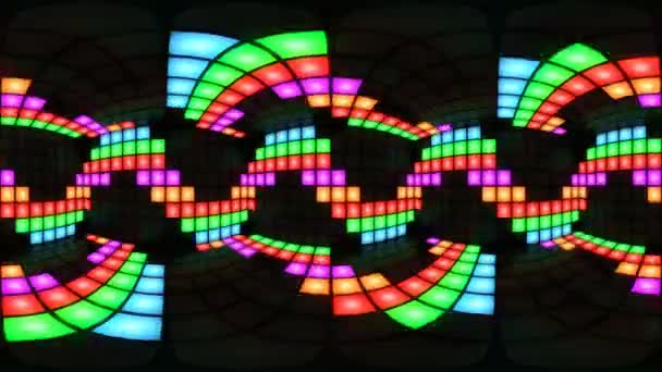 360 Vr färgglada disco nattklubb dansgolvet vägg ljusridå bakgrund vj loop — Stockvideo