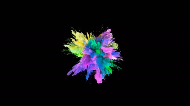 Burst - kleurrijke geel roze rook explosie vloeistof deeltjes Alfa matte kleur — Stockvideo