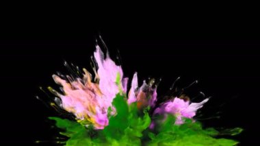 Seri çekim - renkli pembe yeşil duman patlama sıvı parçacıkların Alfa mat renk