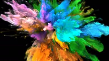 Seri çekim - renkli turuncu yeşil duman patlama sıvı parçacıkların Alfa mat renk