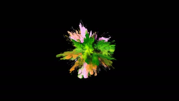 Color Burst - barevné zelené růžového kouře exploze částice kapaliny Alfa podkladu — Stock video