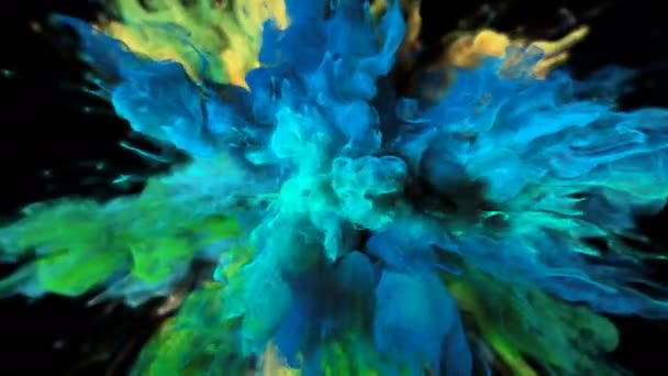 Burst - kleurrijke blauw groene rook explosie vloeistof deeltjes Alfa matte kleur — Stockvideo