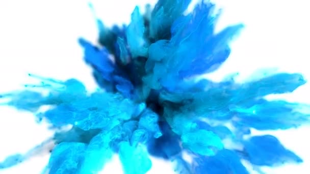 Burst - kleurrijke blauwe cyaan rook explosie vloeistof deeltjes Alfa matte kleur — Stockvideo