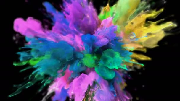 Color Burst - colorful pink yellow smoke explosion fluid particles alpha matte — Stock Video