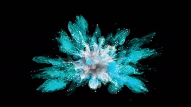 Color Burst - colorful cyan grey smoke explosion fluid particles alpha matte — Stock Video