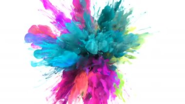 Renk patlaması - renkli mavi pembe pembe duman patlama sıvı gaz mürekkep parçacıklar yavaş Alfa mat beyaz izole