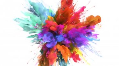 Renk patlaması - renkli turuncu mavi pembe pembe sarı duman patlama sıvı gaz mürekkep parçacıklar yavaş Alfa mat beyaz izole