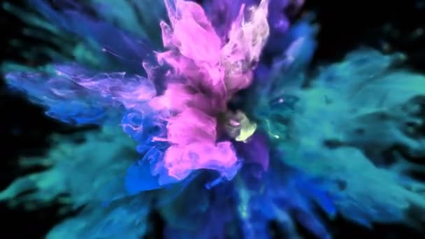 Kleur Burst Kleurrijke Blauwe Cyaan Roze Rook Explosie Vloeibare Gas — Stockvideo