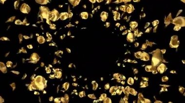 Altın metal uçan romantik Sevgililer günü, anneler günü, evlilik yıldönümü tebrik kartları, davet veya Doğum günü e-kart için çiçek yaprakları yükseldi. Sorunsuz döngü 4 k alfa kanalı izole