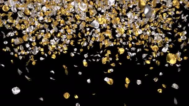 Романтические Летающие Золотые Серебряные Лепестки Цветка Розы Металла Переходят День — стоковое видео